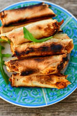 Deep Fried Turkish Cigar Shaped Rolls - Spring roll Sigara Borek.  Fried dough borek   with minced meat