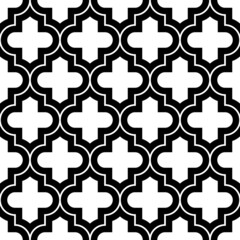 Seamless pattern with ogee ornament. Oriental traditional ornamentation with repeated tile shapes. Window tracery wallpaper. Grid motif. Digital paper for textile print, web design. Vector art image.