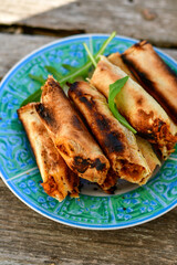 Deep Fried Turkish Cigar Shaped Rolls - Spring roll Sigara Borek.  Fried dough borek   with minced meat
