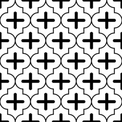 Fototapeta premium Seamless pattern with ogee ornament. Oriental traditional ornamentation with repeated tile shapes. Window tracery wallpaper. Grid motif. Digital paper for textile print, web design. Vector art image.