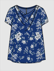 COWL NECK FLORAL NAVY TOP  FOR CORPORATE WEAR IN EDITABLE VECTOR FILE