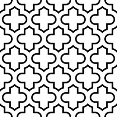 Seamless pattern with ogee ornament. Oriental traditional ornamentation with repeated tile shapes. Window tracery wallpaper. Grid motif. Digital paper for textile print, web design. Vector art image.