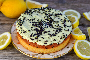 Lemon cake .Lemon almond gluten free cake with cream cheese frosting. Ketogenic diet dessert