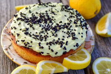 Lemon cake .Lemon almond gluten free cake with cream cheese frosting. Ketogenic diet dessert