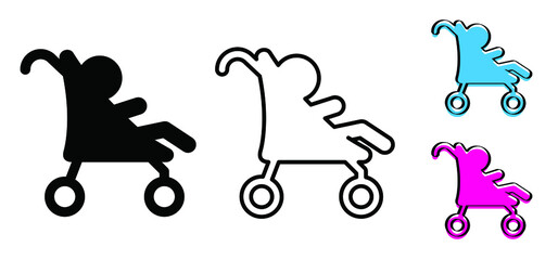 Baby stroller or buggy. Walking for taking care of children. Cartoon vector Baby carriage icon or symbol. Pushchair pictogram