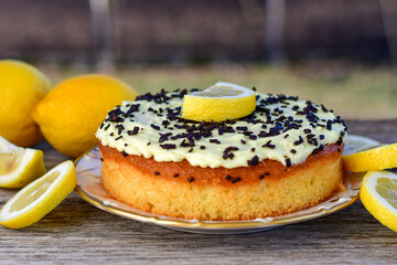 Lemon cake .Lemon almond gluten free cake with cream cheese frosting. Ketogenic diet dessert