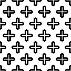 Seamless pattern with crosses ornament. Background with repeated cross shapes ornamentation. Ancient embroidery wallpaper. Ethnic motif. Digital paper with plus signs, textile print. Vector art.