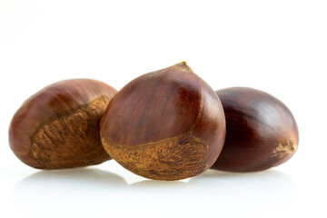 Autumn delicacies, chestnuts, white, white background