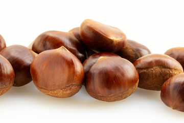 Autumn delicacies, chestnuts, white, white background