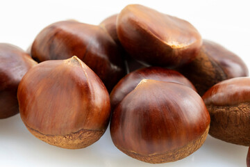 Autumn delicacies, chestnuts, white, white background