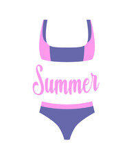 Summer isolated fashion swimsuit. Minimalistic simplified illustration. Vector. Swimsuit for beach. Two-piece swimsuits. Trendy color 2022
