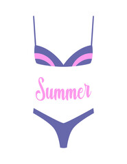 Summer isolated fashion swimsuit. Minimalistic simplified illustration. Vector. Swimsuit for beach. Two-piece swimsuits. Trendy color 2022