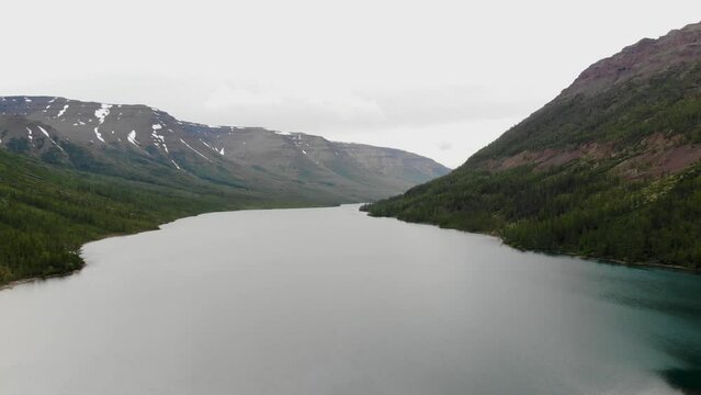 Aerial view of the lake at Putorana plateau