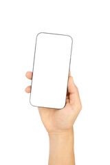 hand holding smartphone blank screen modern frameless 
