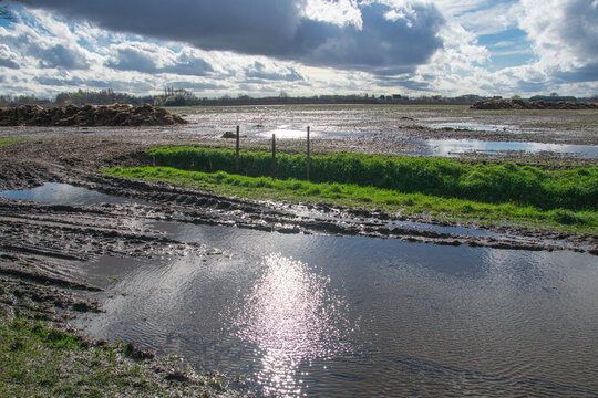 Flooded Muddy Fields Due To Very Heavy Rainfall