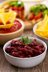 Vegetarian chili with red beans on a plate.