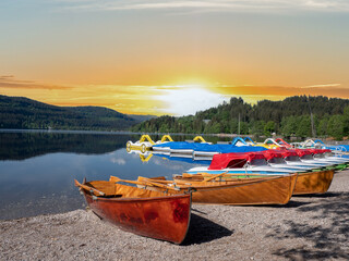 Ufer des Titisee im Schwarzwald bei Sonnenuntergang