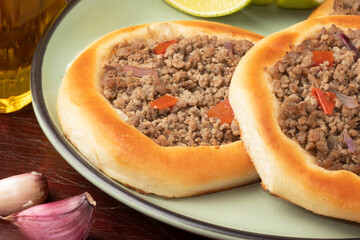 Focus on delicious meat sfiha.