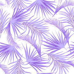 Tropical illustration with palm leaves. Jungle wallpaper with exotic plants. Summer tropical leaf background. Summer foliage print. Pattern design.