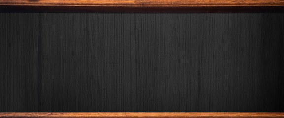 Empty bookshelf from the front with dark wooden background