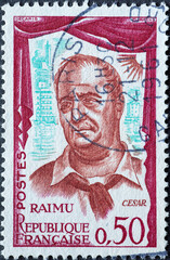 France - circa 1961: a postage stamp from France , showing a portrait of French actor Raimu in the...