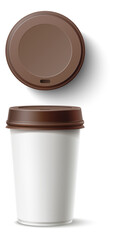 Coffee cup with plastic lid. Blank takeaway cafe mockup