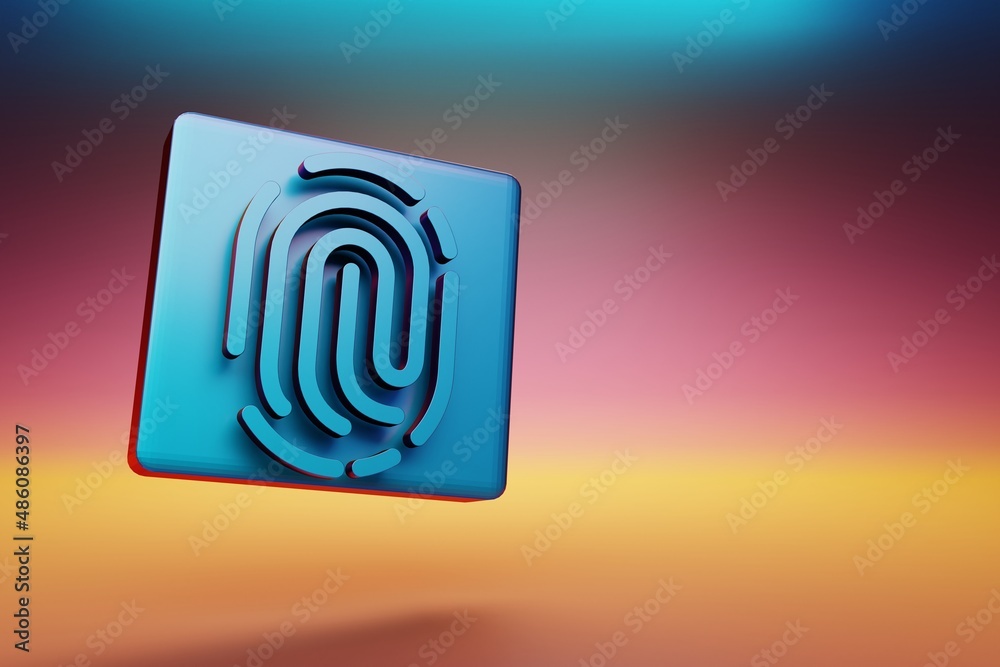 Fototapete fingerprint icon. beautiful blue fingerprint symbol icons on multicolor bright background. 3d render