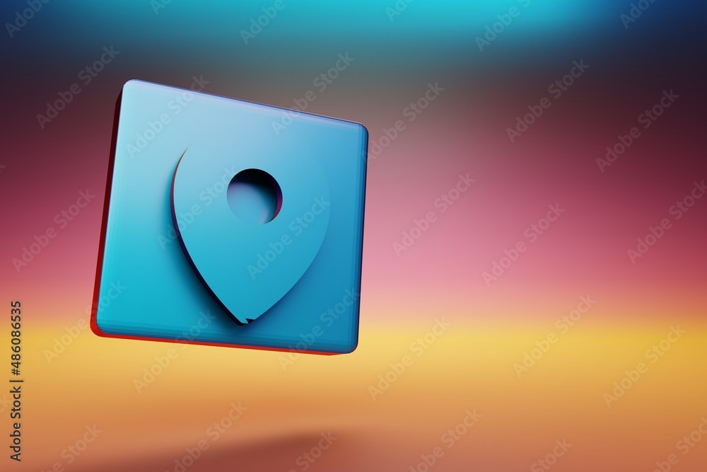Aufkleber Location icon. Beautiful Blue Location symbol icons on multicolor bright background. 3d rendering illustration. Background pattern for design.