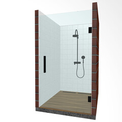 Schematic representation of a shower cabin. 3D shower screen.