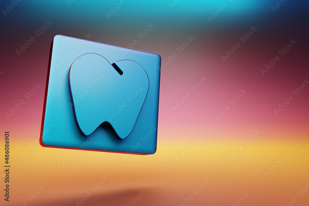 Poster Tooth icon. Beautiful Blue Tooth symbol icons on multicolor bright background. 3d rendering illustration. Background pattern for design.