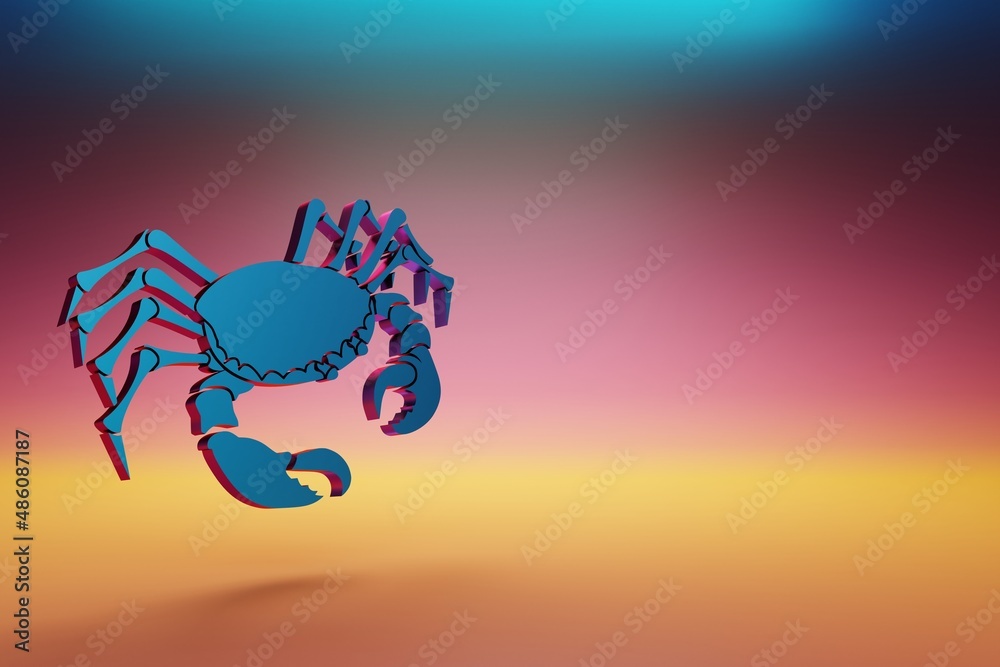 Aufkleber blue zodiac sign cancer on symbol icons on multicolor bright background. 3d rendering illustration. 