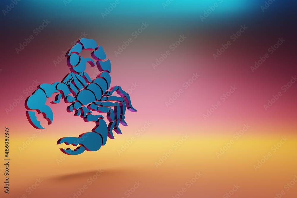 Aufkleber blue zodiac sign scorpio on symbol icons on multicolor bright background. 3d rendering illustration.