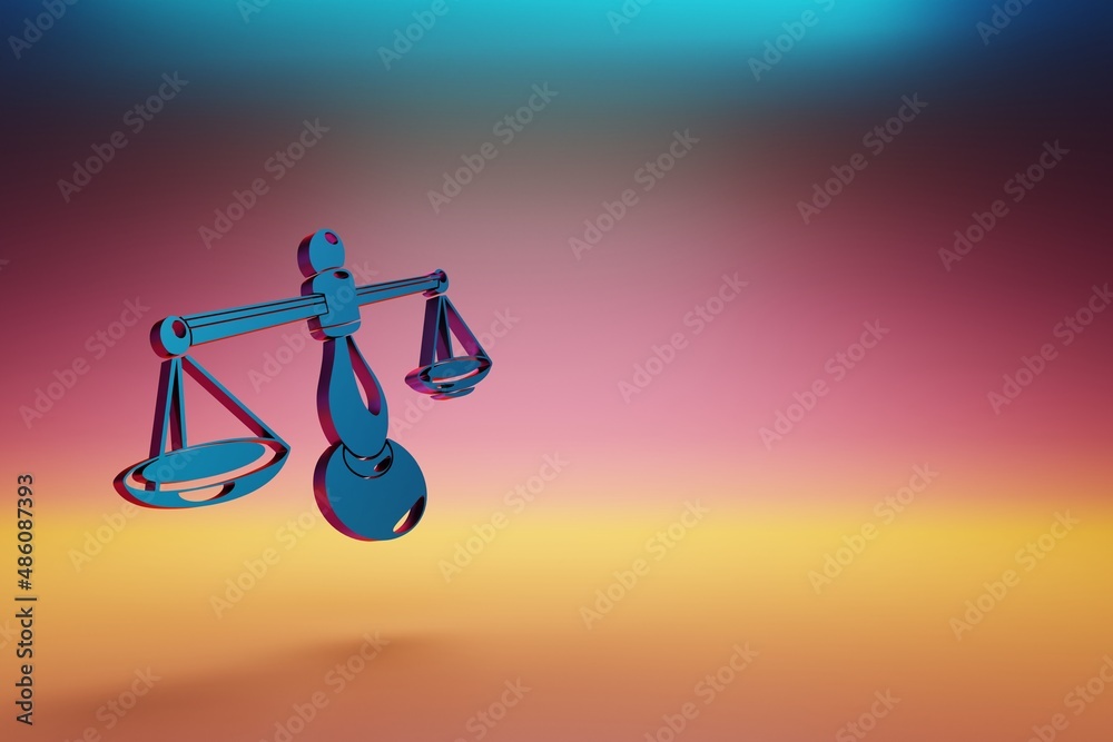Aufkleber blue zodiac sign libra on symbol icons on multicolor bright background. 3d rendering illustration. b