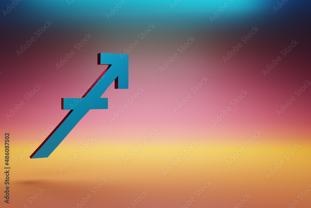 Poster Sagittarius icon. Beautiful Blue Sagittarius symbol icons on multicolor bright background. 3d rendering illustration. Background pattern for design.