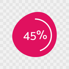 45 percent chart. Vector percentage infographics. Magenta isolated icon on transparent background. Sign for download, growth, progress, business, finance, design