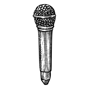 Retro microphone sketch isolated. Music equipment for karaoke in hand drawn style.