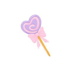 Doodle lollipop as heart with bow, holiday clipart. Cute element for greeting cards, posters, stickers and seasonal design