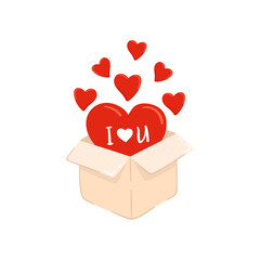 Doodle romantic open box with hearts, holiday clipart