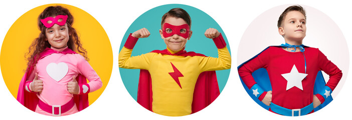 Content fearless superhero kids in studio © kegfire