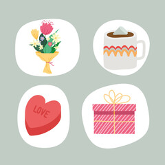 four valentines day celebration icons
