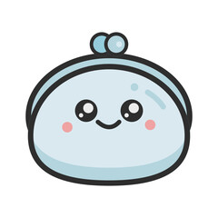 Cute blue happy wallet with Japanese anime style emotion faces and kawaii emoji. お財布