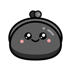 Cute grey happy wallet with Japanese anime style emotion faces and kawaii emoji. お財布