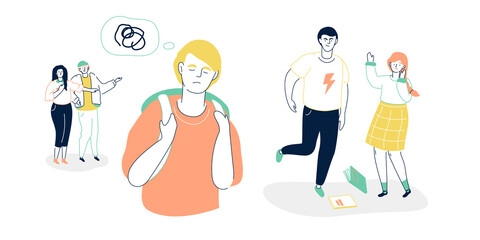 Bullying and humiliation - colorful flat design style illustration
