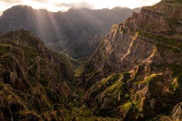 Landscape of mountains on sunny day