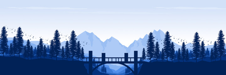 mountain flat design vector illustration for poster template, web banner, blog banner, website background, tourism promo poster, adventure design backdrop and poster design template