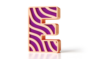 Colorful striped font letter E in 3D. Ideal graphic resource for text compositions for headers, posters, advertisements or web projects. 3D rendering.