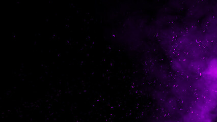 Fire embers particles texture overlays with smoke. Burn effect on isolated black background.