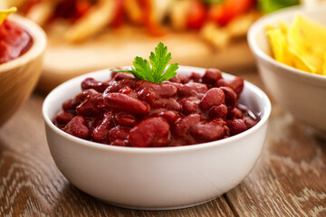 Vegetarian chili with red beans on a plate.