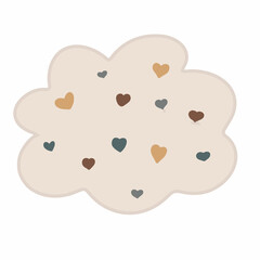 Vector seamless pattern with clouds and hearts in baby boho style. Boho style nursery decoration.