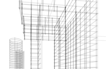 Modern architecture 3d rendering vector illustration
